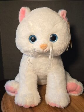 White Cat Plush Toy The Bear Factory Plush 12" Vintage 2001 Made Recycled Fibric